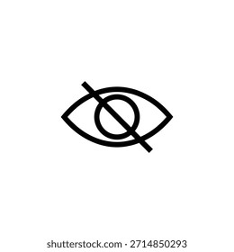 Um simples ícone preto e branco de um olho com uma linha diagonal através dele.