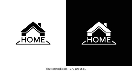 Einfaches schwarz-weißes Symbol mit einer stilisierten Dachkontur über dem Wort "HOME", das Gehäuse und Wohnung darstellt.