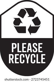 Sencillo icono en blanco y negro con un símbolo de reciclaje y, por favor, recicle el texto que promueve la sostenibilidad ambiental y las prácticas responsables de gestión de residuos de manera efectiva.