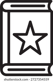 Ein einfaches schwarz-weißes Symbol mit einem Stern auf einer Schriftrolle oder aufgerolltem Pergamentpapier mit klaren Linien und minimalistischen Designelementen