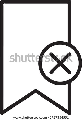 A simple black and white icon featuring a ribbon banner with a circular symbol containing an X marked through it