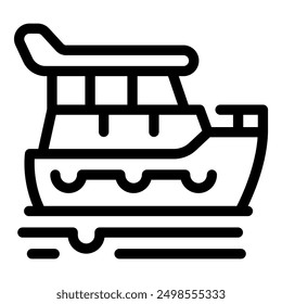 Simple black and white icon of a ferry boat crossing a river