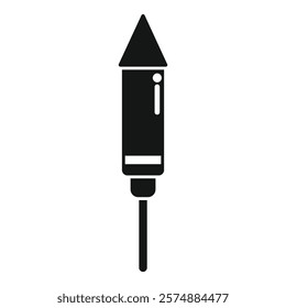 Simple black and white icon of a firework rocket ready to be launched for a festive celebration