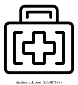 Icono blanco y negro simple de un botiquín de primeros auxilios, que simboliza la atención médica de emergencia