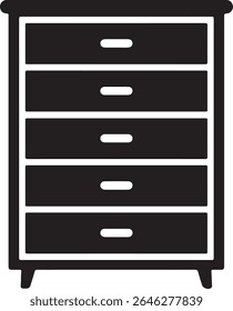 Simple black and white icon of a five drawer dresser or chest of drawers