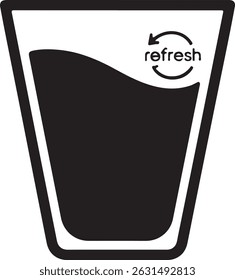 Simple black and white icon of a fizzy drink with a straw in a glass.