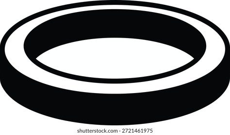 Einfaches schwarz-weißes Symbol einer flachen Unterlegscheibe oder eines Rings mit perspektivischer Ansicht