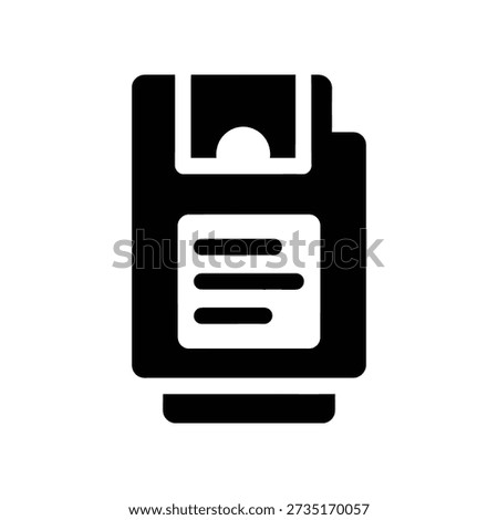 Simple black and white icon of a floppy disk, representing data storage.