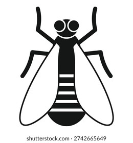 Simple black and white icon of a fly spreading its wings