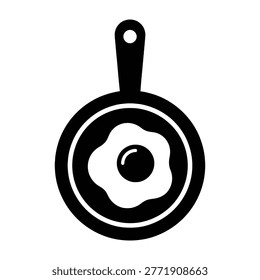 A simple black and white icon of a fried egg in a pan, perfect for cooking and food-related designs