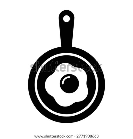 A simple black and white icon of a fried egg in a pan, perfect for cooking and food-related designs