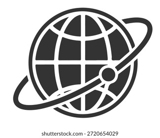 Un simple icono en blanco y negro de un globo con flechas circulares