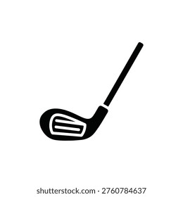 A simple black and white icon of a golf club, featuring a clubhead and shaft on a plain background.