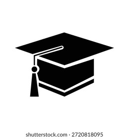 Um simples ícone preto e branco de um chapéu de formatura, simbolizando o sucesso acadêmico e a formatura