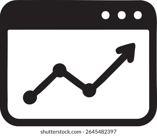 Um ícone simples em preto-e-branco de um gráfico com tendência para cima, exibido em um quadro da janela do navegador.