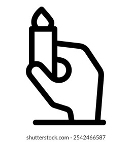 Simple black and white icon of a hand holding a burning candle