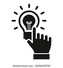 a simple black and white icon of a hand pressing.