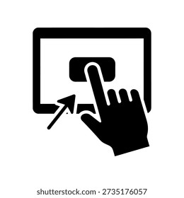 Simple black and white icon of a hand interacting with a touchscreen display
