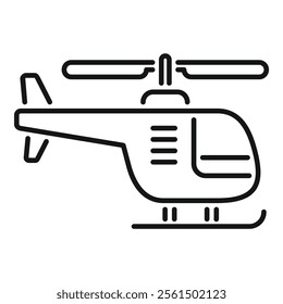 Simple black and white icon of a helicopter, symbolizing air travel, transportation, and flight