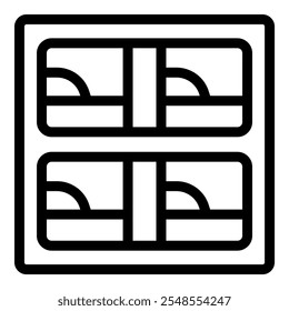 Simple black and white icon of a hostel room with two bunk beds, providing sleeping arrangements for travelers