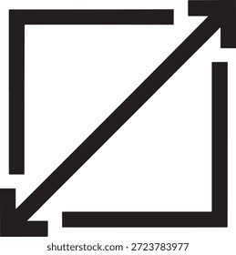 El icono simple en blanco y negro ilustra flechas diagonales que apuntan hacia afuera desde las esquinas de un cuadrado que indican una función para ampliar o maximizar el contenido digital o un área de visualización.