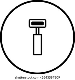 Simple black and white icon illustration of a razor inside a circular frame