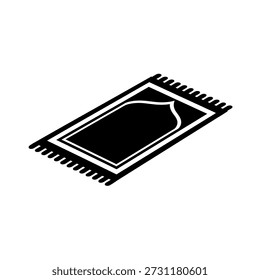 A simple black and white icon of an Islamic prayer rug, also known as a musalla or sajjada, used by Muslims during daily prayers.