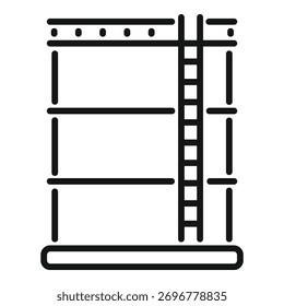 Icono blanco y negro simple de un Grande tanque de almacenamiento industrial para aceite u otros líquidos, con una escalera de acceso