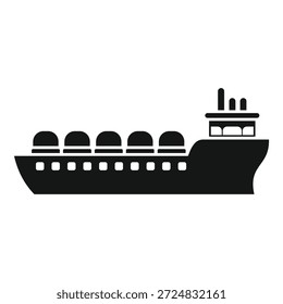 Simple black and white icon of a large tanker ship transporting lng over the ocean