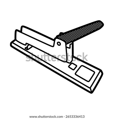 simple black and white icon of a large stapler facing top left