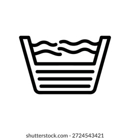 Simple black and white icon of a laundry basket with clothes inside