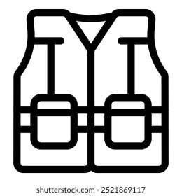 Simple black and white icon of a life jacket, providing safety and protection for water activities