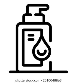 Simple black and white icon of a liquid soap dispenser, promoting cleanliness and hygiene