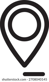 A simple black and white icon of a location pin.