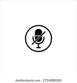 Simple black and white icon of a microphone with a diagonal line through it, indicating silence or muting.