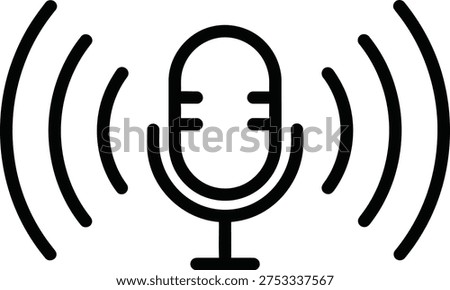 A simple black and white icon of a microphone with sound waves emanating from it