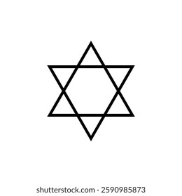 A simple black and white icon minimalist featuring the Star of David on a white background. Star of David icon. Vector illustration.