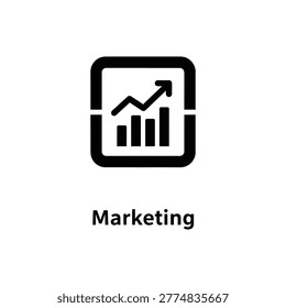 Simple black and white icon of a mobile device displaying a bar chart with upward trend, representing marketing analytics and growth.