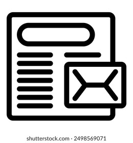 Simple black and white icon of a newsletter with an envelope symbolizing email marketing campaign