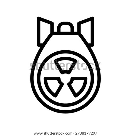 A simple black and white icon of a nuclear bomb with a radiation symbol inside. Nuclear and Radiation Single Line Icon.
