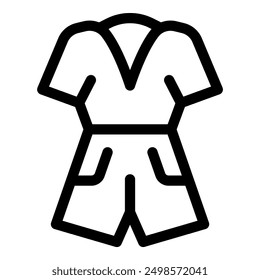 Simple black and white icon of overalls, useful for representing workwear