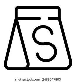 Simple black and white icon of a paper bag with handles, containing the letter s, for a food delivery service logo