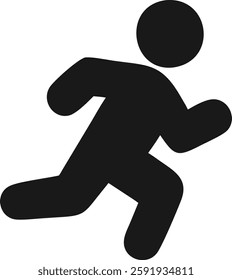 Simple black and white icon of a person running.