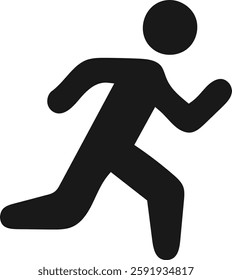 Simple black and white icon of a person running.