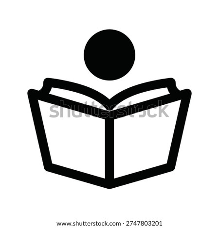 a simple black and white icon of a person reading an open book