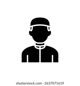 A simple black and white icon of a person's head and shoulders.