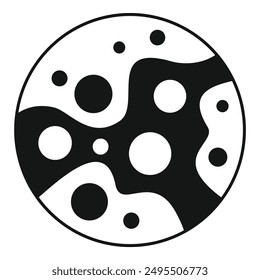 Simple black and white icon of a planet surface with craters