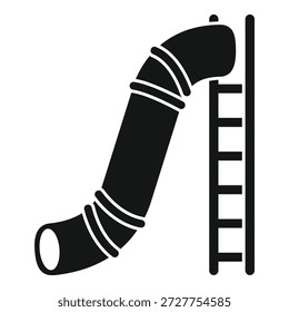 Icono simple, blanco y negro de un tobogán de patio con escalera, perfecto para representar la diversión y el Ocio de los niños