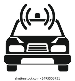 Simple black and white icon of a police car rushing to a crime scene with the siren lights flashing