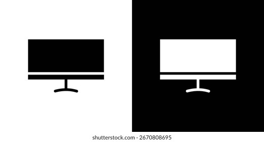Simple black and white icon of a presentation stand, isolated on both white and black backgrounds. Perfect for presentations or website design.